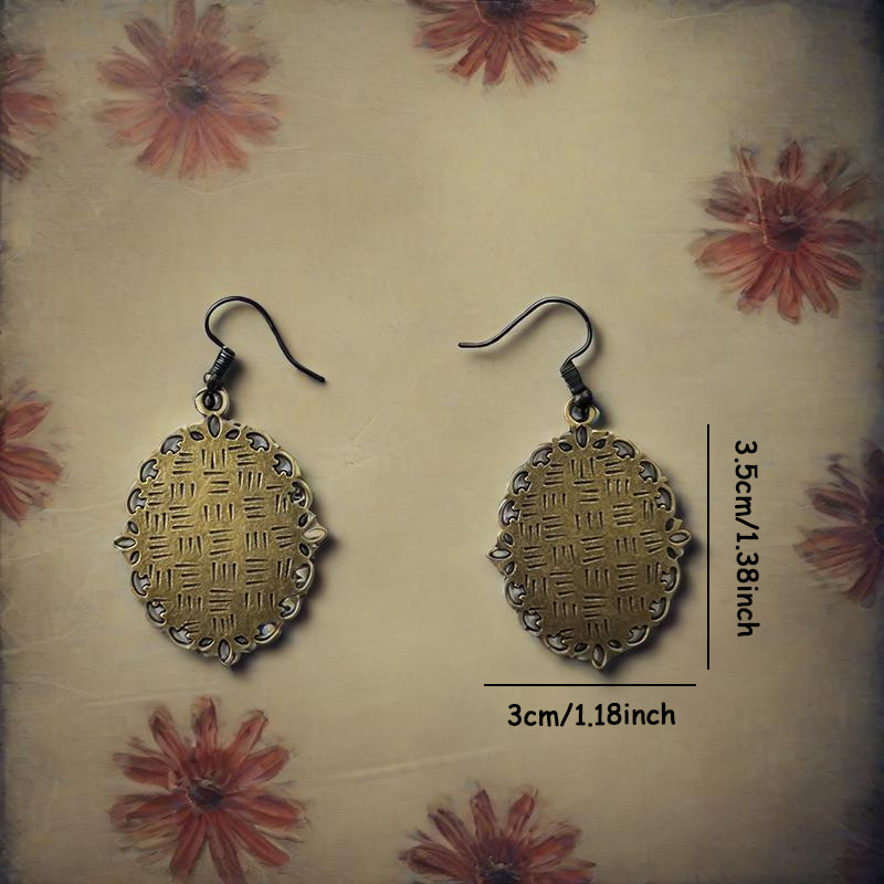Vintage Goat Head & Wildflower Pattern Oval Glass Earrings